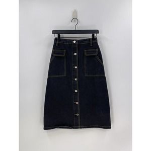 Black Denim Midi Button Up Skirt Size Small